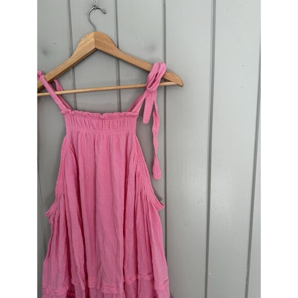 Free People Sachet Pink Fleur Cotton Gauze Tie Strap Tunic Mini Dress S Small - Picture 2 of 5